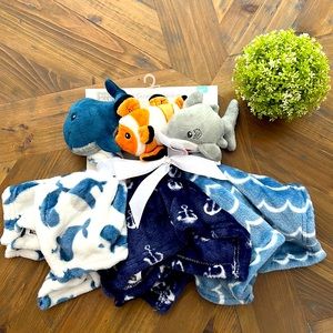 Hudson Baby Ocean Friends Security Blanket Trio